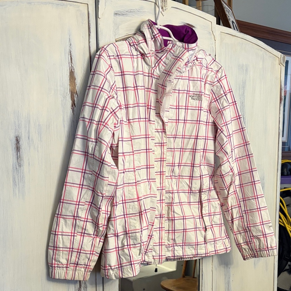 The North Face White and Pink Plaid Jacket